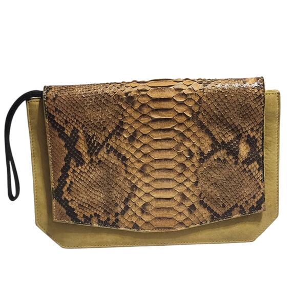 CalaJade Lago Couture Diana Python Skin Flap‎ Suede Body Clutch Purse - Picture 2 of 10